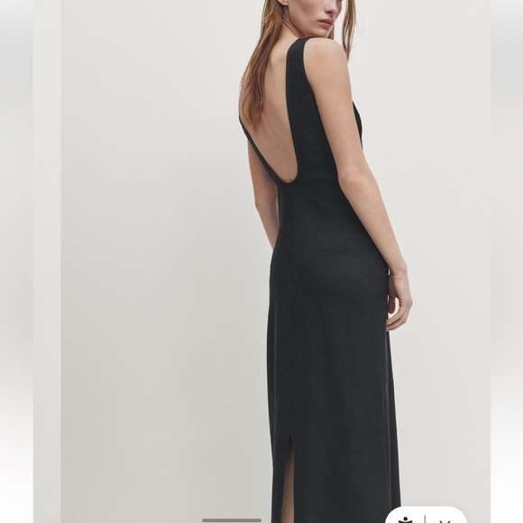 Massimo Dutti NWT Black Schwarz Sleeveless Linen Blend Open Back Midi Dress Sz M - Picture 2 of 5